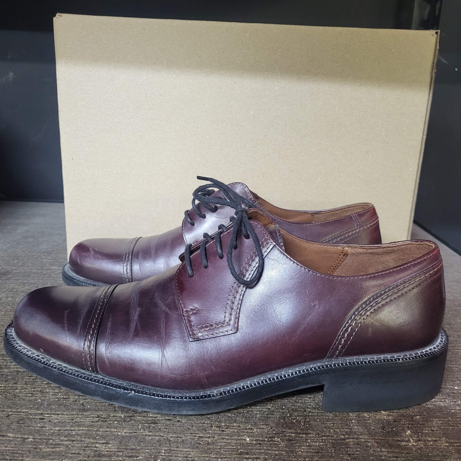 SAOLA Scarpe Oxford Ecco da uomo punta a cappuccio 44 EU US taglia 10 M bordeaux suola antiurto pelle
