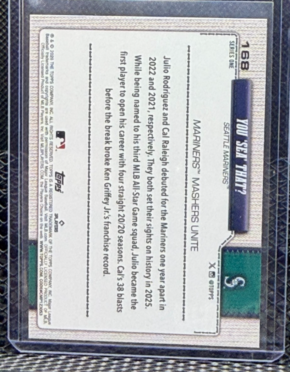 Julio Rodríguez/Cal Raleigh You Sea That 2026 Topps Holo Foil #168 ...