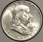 Silver Half Dollar - Franklin - 1949-D (Sharp Grade. Bright.)