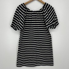 J.Crew Dress Women's Size XS Black Striped Puff Sleeves Knee Length