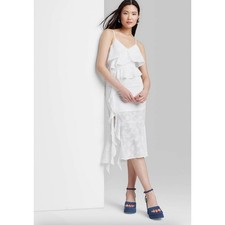 Wild Fable Midi Dress Off White Floral Ruffle V-Neck Asymmetric Size Medium