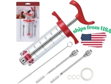 Professional Meat Injector Syringe - 1-Oz Marinade Tool with 2 Stainless Needles