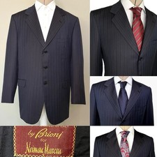 Brioni Neiman Marcus Traiano Blazer Men 48L Steel Gray Blue Stripe Wool Italy