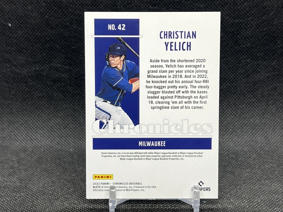 2022 Panini Chronicles #42 Christian Yelich Milwaukee Brewers Blue #’d /50 - Image 2 of 2