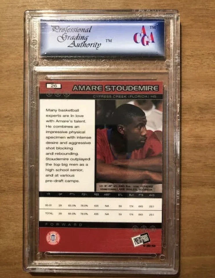 Tarjeta de novato Press Pass Amare Stoudemire 2002 clasificación PGA 10 GEMA COMO NUEVA Suns Nets radiocontrol Foto 2 de 2