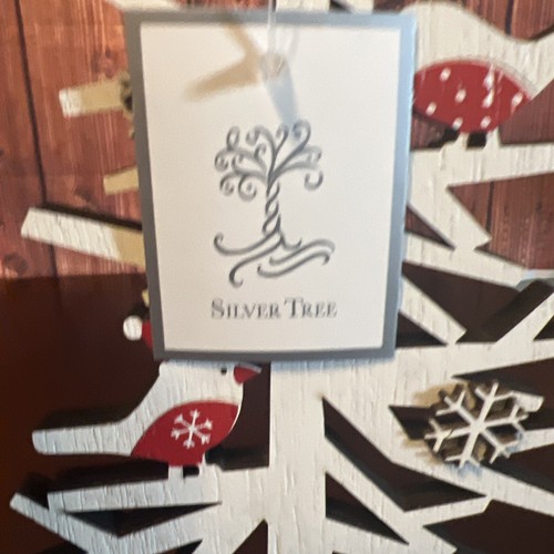 Ser Of 3 Christmas Holiday Tree Wood Tabletop Decoration Bird And Snow Flakes - Picture 5 of 7