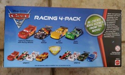 Disney Cars 2 RACING 4-PACK JEFF GORVETTE MCQUEEN CARLA VELOSO MAX