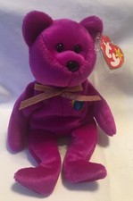 Ty Beanie Baby 1999 MILLENIUM Purple Bear Spelling Errors Both Tags Stiff Ribbon