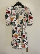 NWT Reformation Carmelo 100% Linen Wrap Mini Dress in Vacaciones Print Size XS