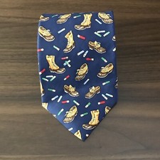 ALYNN 100 PERCENT SILK NECKTIE FIELD DAY DARK BLUE HUNTING MADE IN THE USA