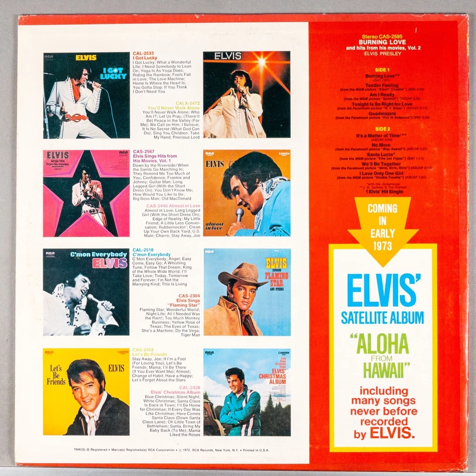 ELVIS PRESLEY Burning Love And Hits From His Movies Vol. 2 1972 VG+/VG+ CAS-2595 - Image 3 of 4