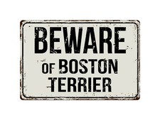 173VS Beware Of Boston Terrier 8 "x 12" Vintage Aluminum Retro Metal Sign