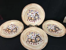Tabletops Unlimited ~ "GINGERBREAD HOUSE" ~ Set of 4 ~ Dinner Plates ~ 11 1/2"