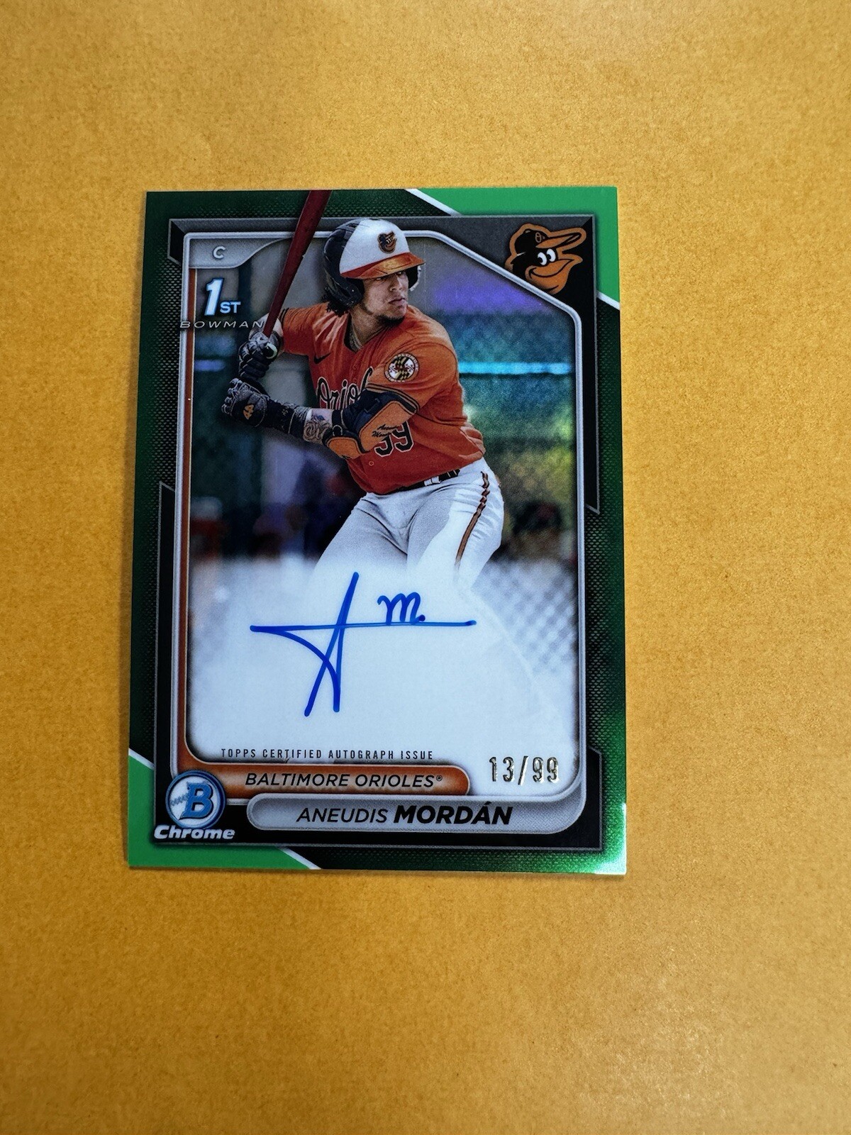 2024 Bowman Chrome 1ST /99 GREEN RC AUTO ANEUDIS MORDAN ORIOLES SSP