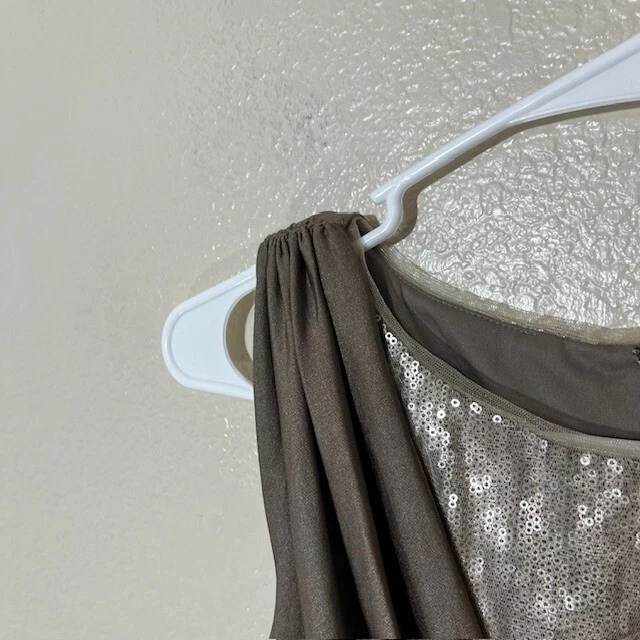 Vestido Tadashi Shoji Para Mujer Pequeño PS Maxi Vestido Bronce Lentejuelas Tanque NUEVO Foto 2 de 4