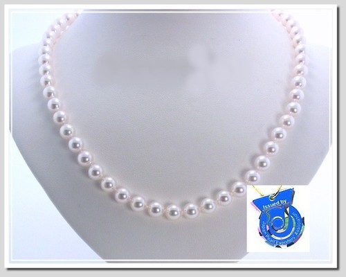 AA+ 7.5-8MM Japanese Akoya Cultured Pearl Necklace 14K Diamond Clasp, 16" NEW - Picture 3 of 3