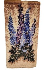 Delphinium Latch Hook Rug Vintage Large 44"L Hanging Art 1970s Amazing 
