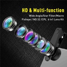 APEXEL 6 in 1 Phone Camera Lens Kit Wide Angle macro Lens Fish Eye Lens CPL/Star