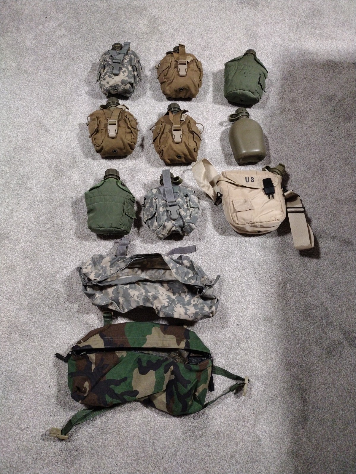 usgi surplus Canteen Lot Of 9 With 2 Military Surplus Fanny Packs Good