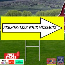 16x6" YELLOW ARROW Custom TEXT Sign w/Stakes -SET OF 10 - Made in USA