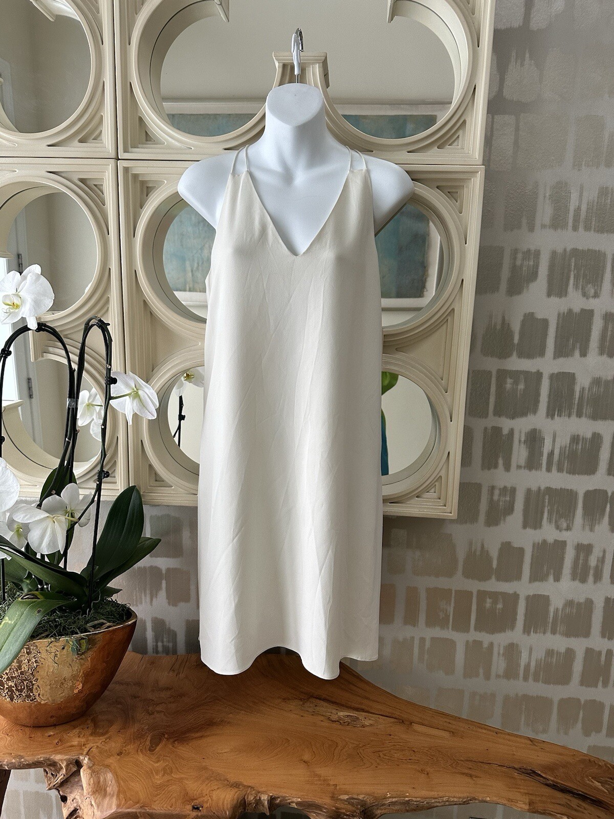 FILA Abito The Row bianco panna viscosa doppio cinturino schiena racer slip taglia XS