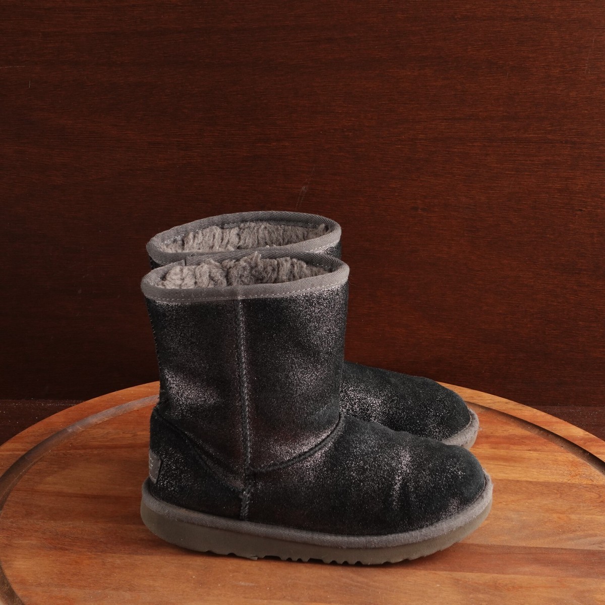 Oazifestiv Womens Glitter Ugg Boots Leather Ugg Metallic Black UGG