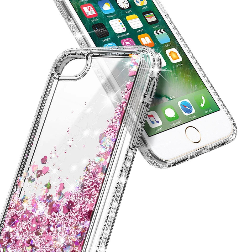 Funda para iPhone 6 6s 7 8 Plus Brillo Líquido Brillante Cubierta Transparente + Protector de Pantalla Foto 4 de 4