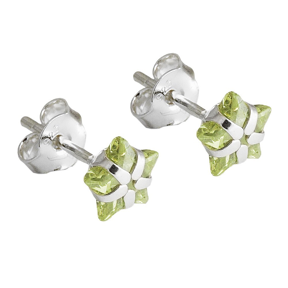 Pendientes Estrella De Circonia Verde Oliva 925 Plata, Mujer