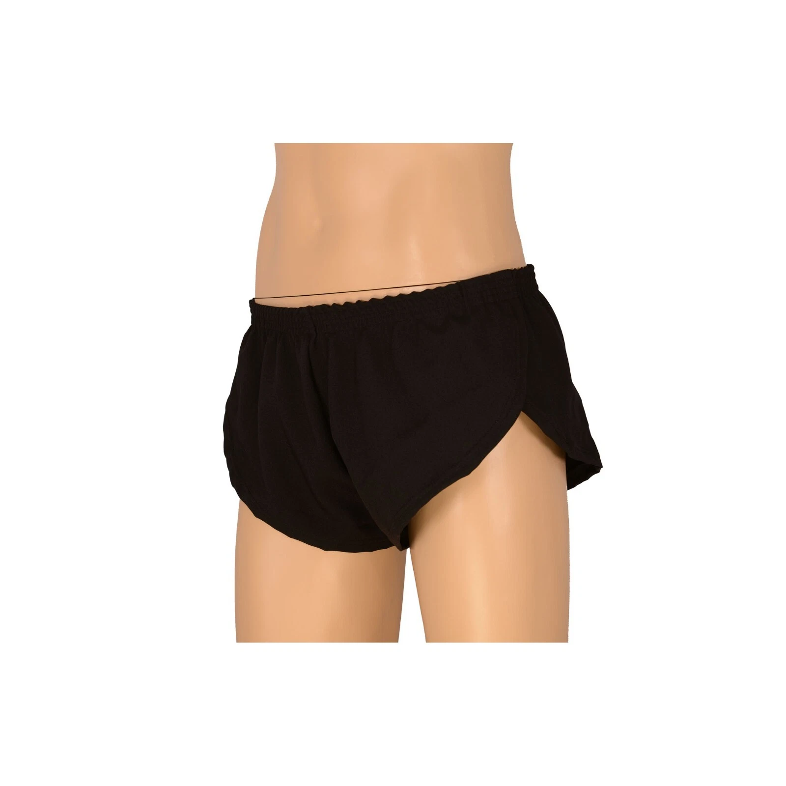 Black Shiny Gloss Polyester Tooty Sprinter Shorts - with Full Split Sides