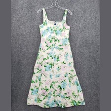Old Navy A-Line Dress Womens M Medium White Linen Floral Smocked Boho Resort