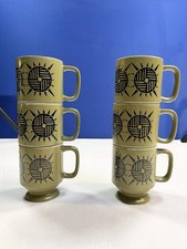 6 tazzine da caffè impilabili metà secolo moderne verde avocado vintage