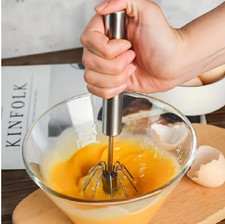 Semi Automatic Egg Whisk Hand Push Egg Beater Stainless Steel Blender Mixer UK