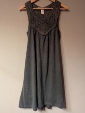 Monoreno Crocheted Neckline Lined Stretch Knot Olive Artsy Boho A-Line Dress S/M