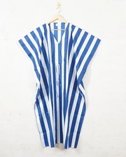 Indian Blue Striped Cotton Kaftan Beach Kaftan Dress Robes Caftan Maxi Gown US