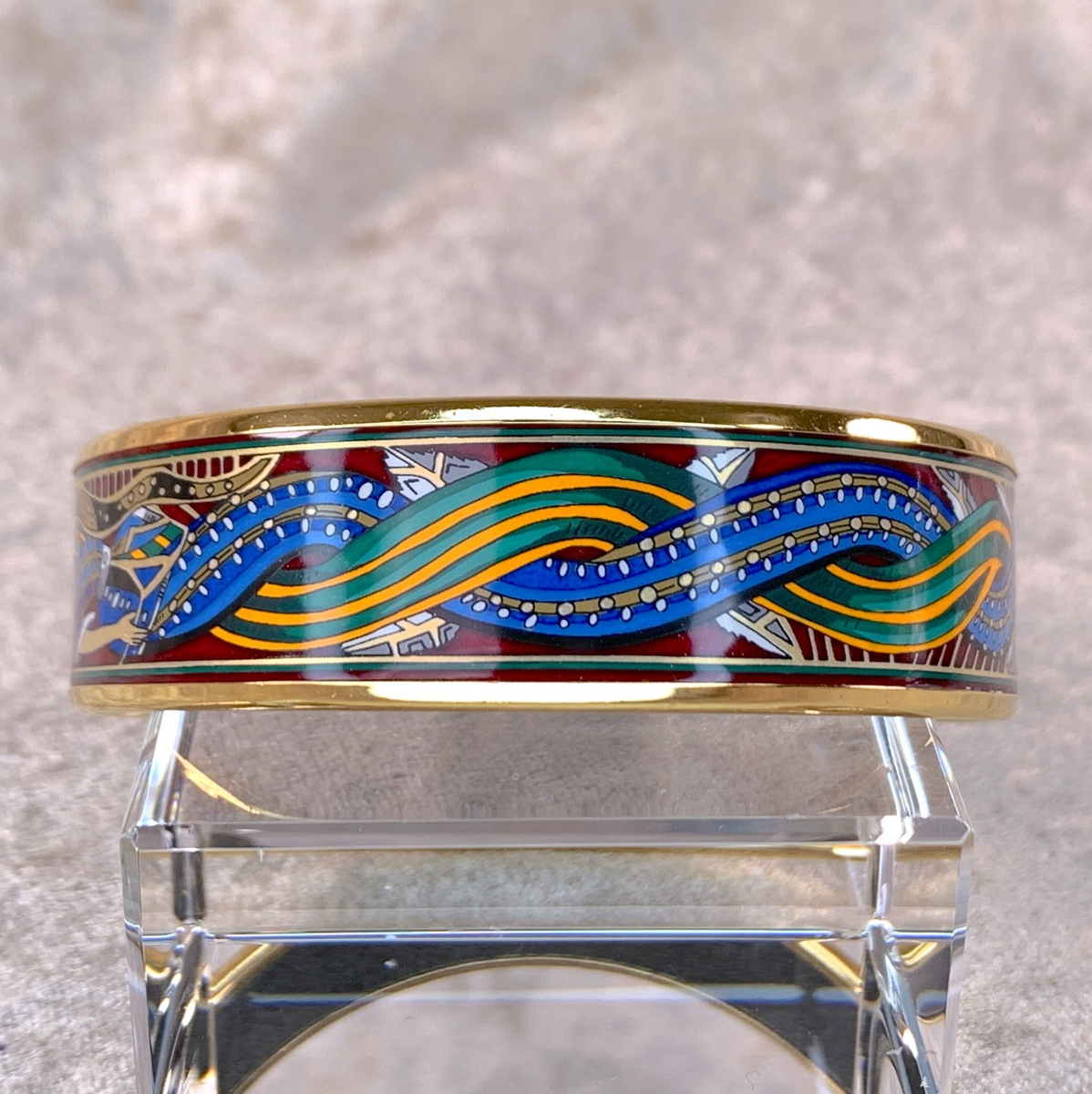 Vintage Hermes Bangle Bracelet Red Green Blue Enamel Mermaid