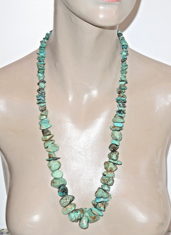 Navajo 28” Polished Graduated Chunky Turquoise Nuggets+Coral  Necklace 173 Grams