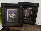 New ListingPair Ornate Carved Wood Frames w/ Floral Prints | Vintage Baroque Style 10”x11”