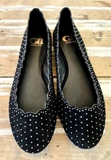 Gianni Bini Black Velvet Flats Covered In Silver Studs Size 8.5 Women NWOT