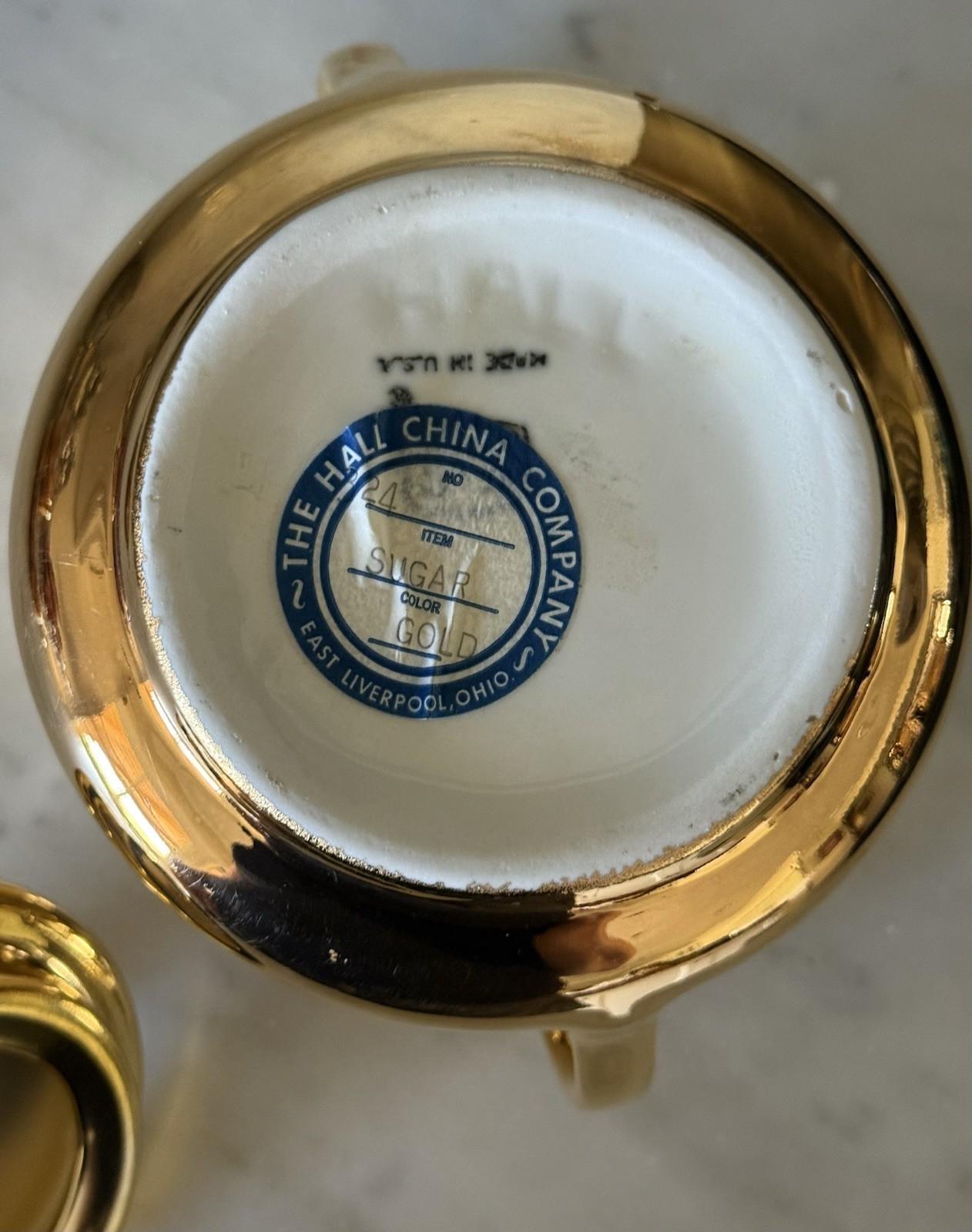 Vintage Collectible Hall China "Golden Glo" 22-Carat Gold Finish Sugar Bowl