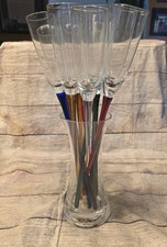 Bouquet Champagne Toasting  Flutes 11 Different Colored Stems W/ Holding Vase