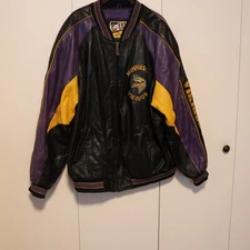 G-III Carl Banks Minnesota Vikings Leather Jacket Mens XL Black Bomber NFL