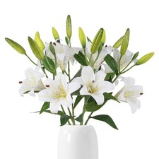 6PCS Artificial Lilies 26.7" Silk Lily Flowers with 12 Heads Fully Bloomed Li...