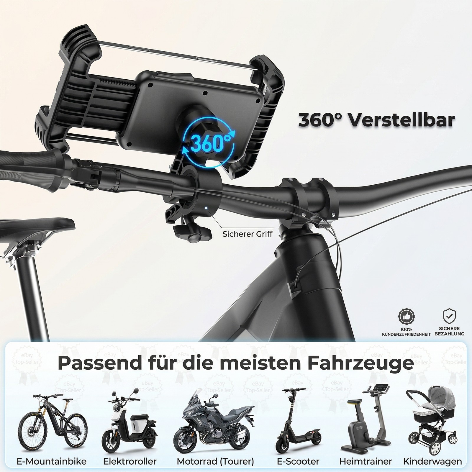 Supporto Cellulare Bici Universale Supporto Smartphone Bike 360° 15-38mm a 7" foto 5