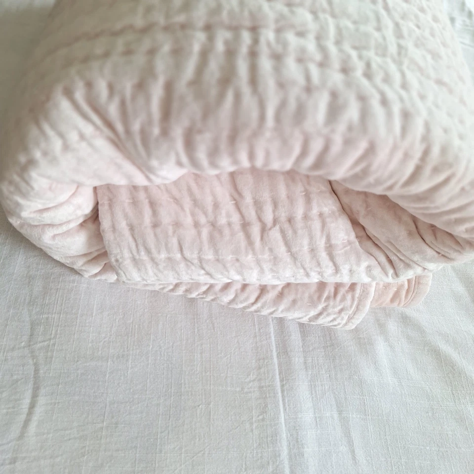 POTTERY BARN ADOLESCENTE TERCIOPELO PICK-STITCH EDREDÓN COMPLETO/REINA Rosa Claro Ropa de Cama de Lujo Foto 2 de 4