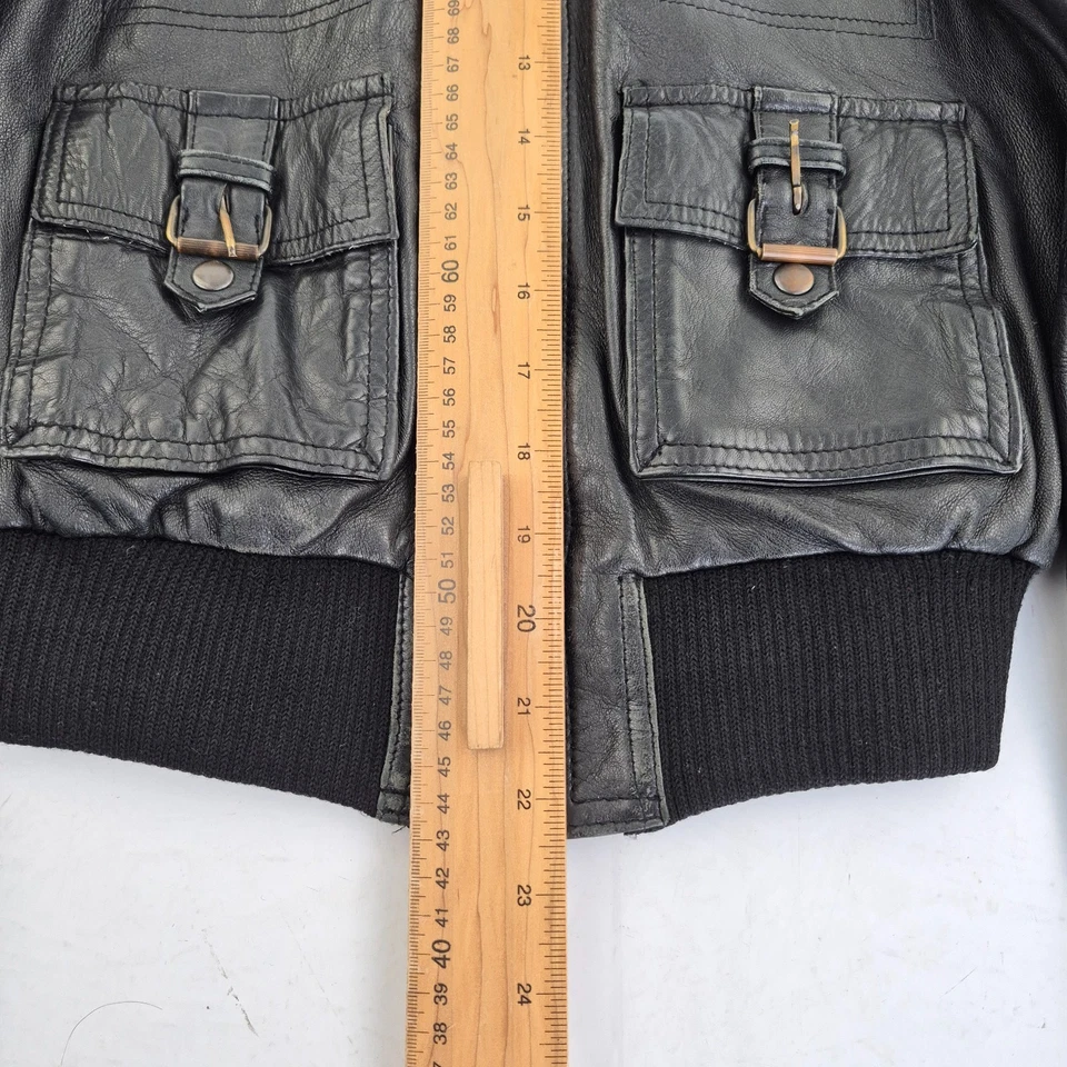 Chaqueta de cuero AVIATRIX pequeña negra con bolsillos para hombre - Imagen 2 de 4