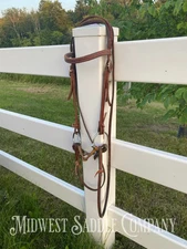 Weaver Leather Working Tack Horse Bridle, Copper Ring Snaffle Bit, Roper Reins