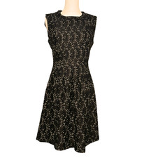 Hazel Black Lace Beige Underlay Sleeveless Pleated A Line Zip Up Dress Large