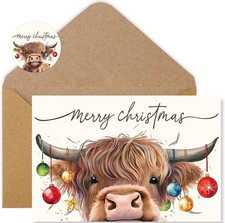 36Pcs Highland Cow Christmas Cards with Envelopes and Stickers Cow Colored