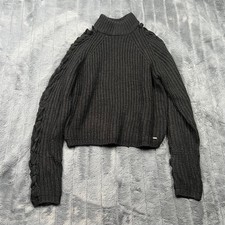 Guess Los Angeles Black Mock Neck Cable Sleeve Cropped Sweater Q3RR14R1XX0 XS