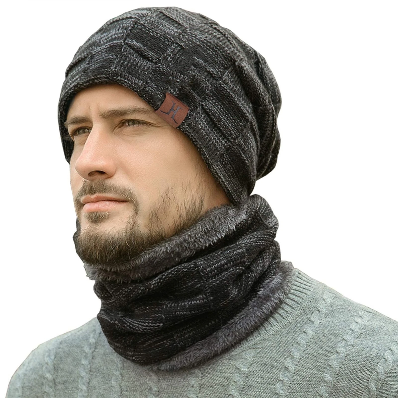 Warm Winter Beanie Hat & Scarf Set - Fleece Lined Knit Skull Cap & Neck Warmer